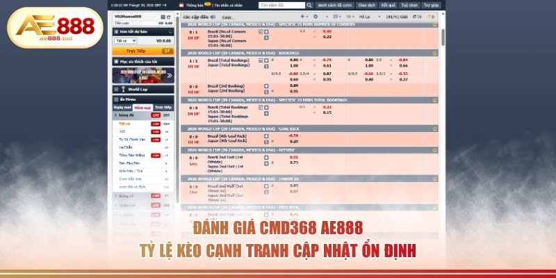 Đánh Giá Sảnh Thể Thao CMD368 AE888 Chi Tiết Nhất 2 Đánh giá CMD368 AE888 tỷ lệ kèo cạnh tranh cập nhật ổn định.
