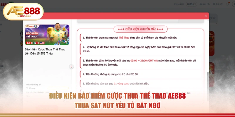 Điều kiện bảo hiểm cược thua thể thao AE888 thua sát nút yếu tố bất ngờ.