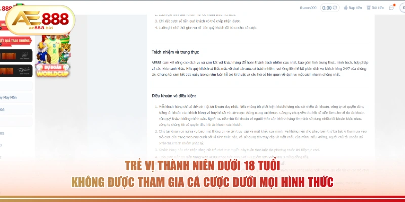 Chơi Có Trách Nhiệm AE888 - Nguyên Tắc Vàng Bảo Vệ Hội Viên 3 Trẻ vị thành niên dưới 18 tuổi không được tham gia cá cược dưới mọi hình thức